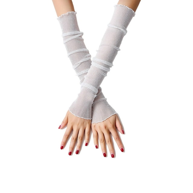 serony Silver silk sunscreen sleeves, mesh lace armrests, long sleeves