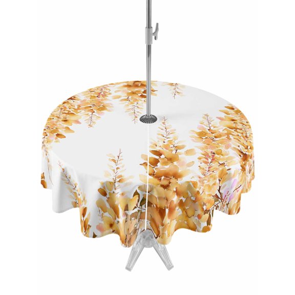 Outdoor Tablecloth with Umbrella Hole for Patio/Picnic/Party/Camping, Yellow Wisteria Waterproof Table Cloth Round Cover Washable, Sprinng Summer Pastoral Botanical (Dia 54")