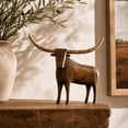 thumbnail image 3 of Vintage Longhorn Bull Sculpture, Rustic Western Cow Statue for Farmhouse Home Decor, Decorative Wood Figurine for Shelf, Mantel & Tabletop, 3 of 7