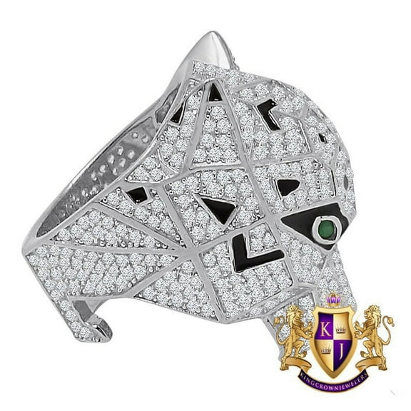 Big Bold 14K White Gold On Real Sterling Silver Simulated Diamond Lion Head Wolf Face Men's Custom Ring Band