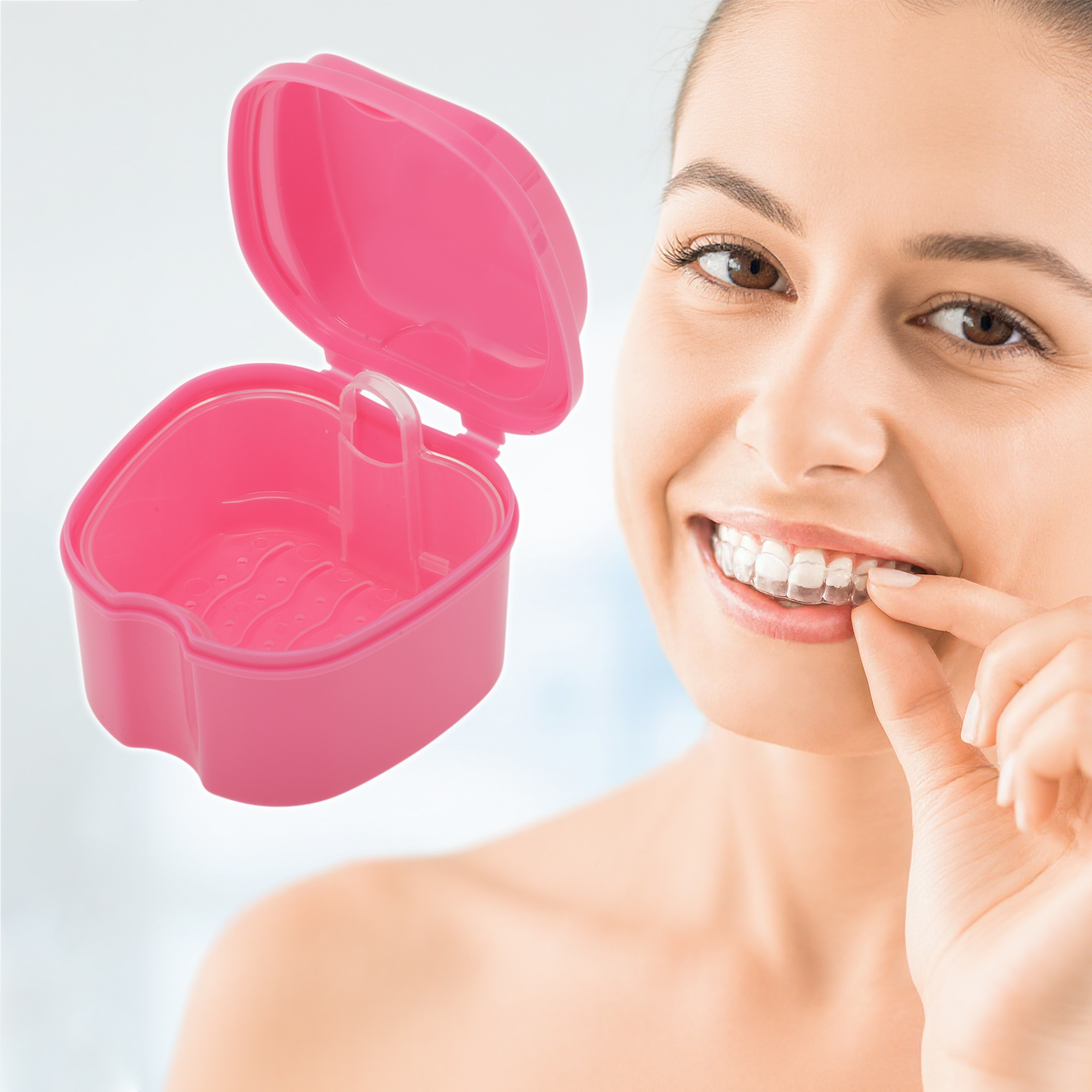 Unique Bargains Portable Braces Box with Strainer 1 Pc Pink