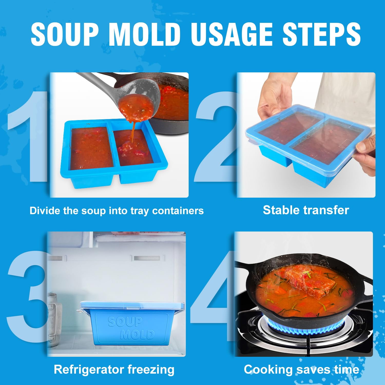 1-Cup Silicone Freezer Trays With Lid,Easy-Release Silicone