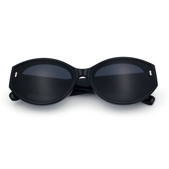 Womens Mod Fashion Thick Arm Inset Lens Large Oval Plastic Sunglasses All Black