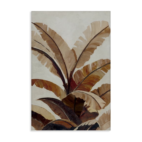 Stupell Industries Neutral Tropical Fan Leaves Plants & Flowers Painting Wrapped Canvas Art Print Wall Art, 16 x 24