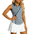 thumbnail image 2 of YMNXA Women's Tank Top Sleeveless Lapel Zip Up Striped Print Comfortable Elegant Sport Tee For Casual Daily Wear,Navy,M, 2 of 4