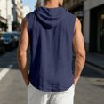 thumbnail image 6 of Men's Hooded Linen Blend Vest Shirt Sleeveless Loose Casual Button Down Hoodie With Drawstring Solid Color Tops Lightweight Breathable Summer Beach Fishing Outdoor Tank Top Blouse, 6 of 8