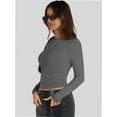 thumbnail image 2 of Womens Crew Neck Basic Long Sleeve T Shirt Slim Fit Tees Fall Going Out Crop Tops Cute Tight Shirts, 2 of 6