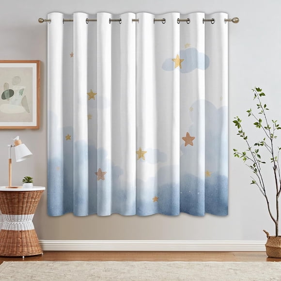 Blackout Curtains Night Sky Stars Cloud, Window Drapes for Bedroom Living Room Kitchen 53"W x 63"L (Pack of 2)