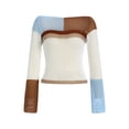 thumbnail image 6 of Qmyliery Women Hollow Out Knitwear, Variegated Color Square Collar Long Sleeve Crop Tops, S/ M/ L/ XL, 6 of 9