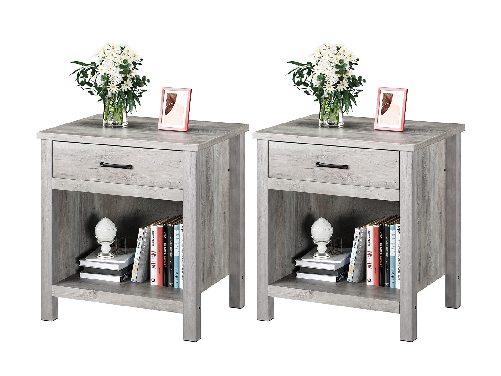 2PCS Nightstand, Side Table with Drawer and Storage Shelf, Modern End Table, Bedside Table End ...
