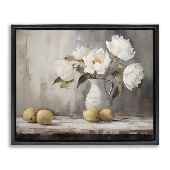 Stupell Industries Farmhouse Vase Of Peonies & Lemons Black Floating Frame Canvas Art, 21 x 17, by LSR Design Studio