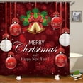 thumbnail image 3 of Juego de cortinas de ducha de Navidad para baño, 4 piezas de cortina de ducha de Navidad/alfombras de baño antideslizantes/tapa de inodoro/alfombra de baño, decoración divertida de campanas de Navidad brillar Electrónica, 3 of 5