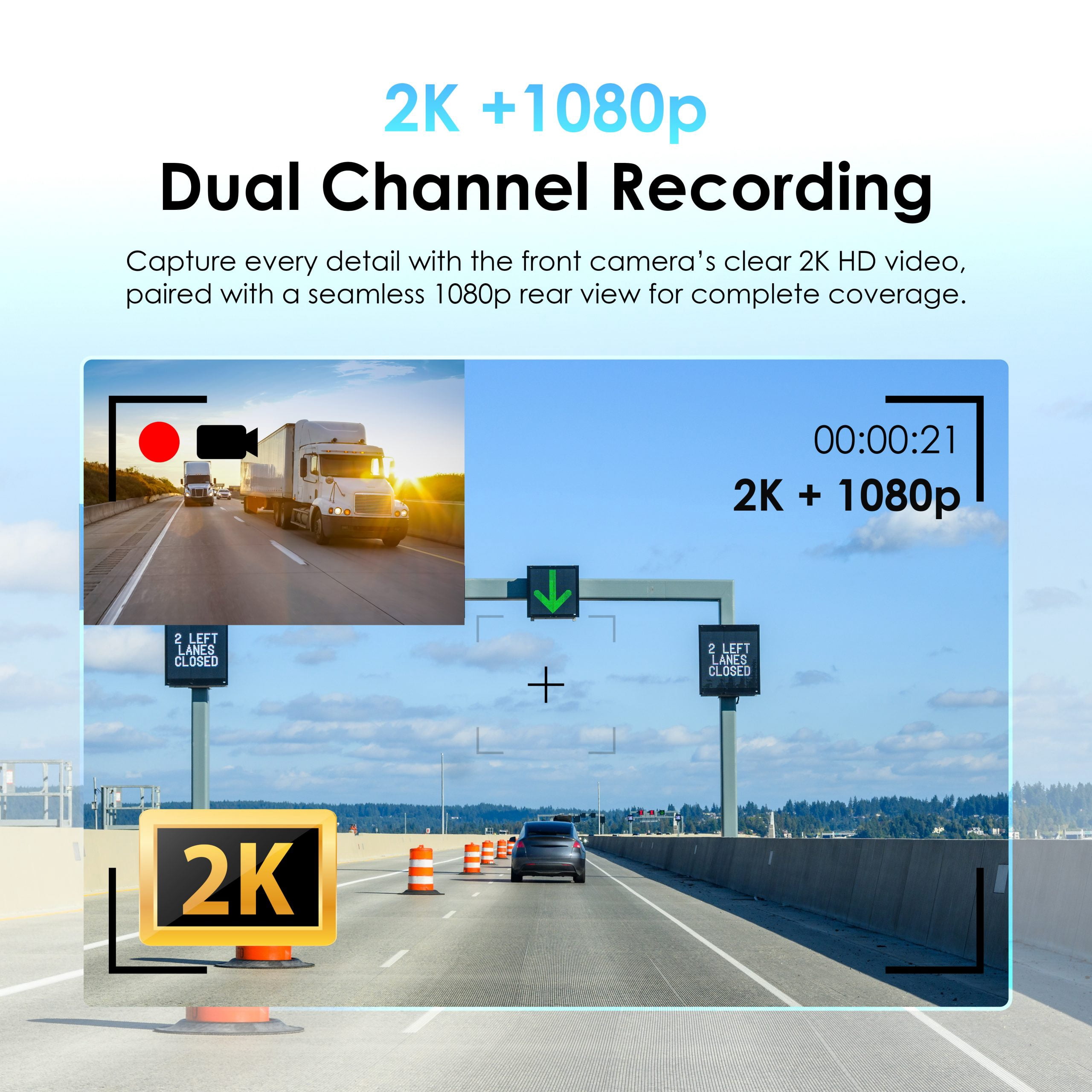 Rexing 2K Front and 1080P Rear Dash Cam with App Control, WiFi, Dual Camera System, Loop Recording, Parking Monitor