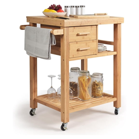 Kitchen Island Cart, Rolling Butcher Block w/Storage
