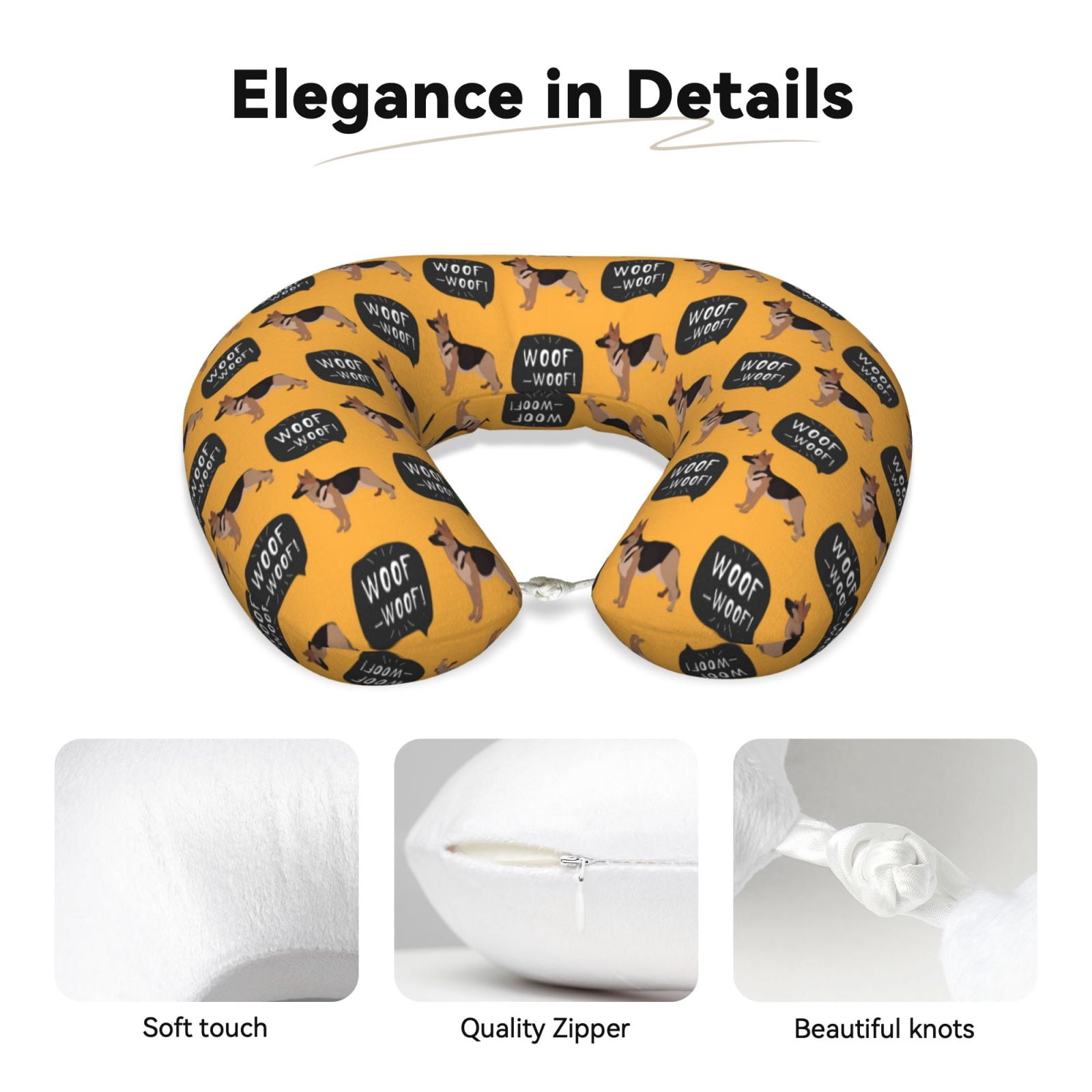 Xecao German Shepherd Woof Print Memory Foam Cervical Neck Pillow Versatile U-Shaped Pillows for Home,Office,Camping,Travelling,Soft Washable Cover