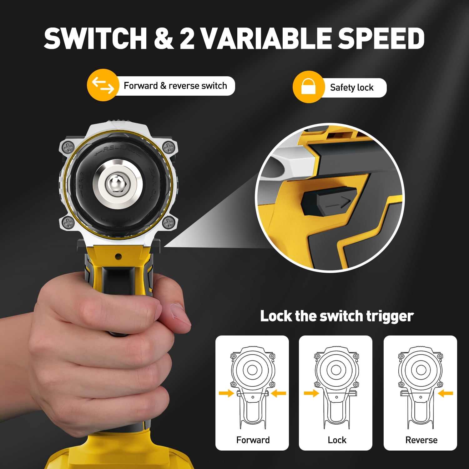 Cshidworld 20V Cordless Power Drill Set, Drill Kit with 1 Lithium-Ion & Charger, 3/8" Keyless Chuck, Electric Drill W/ 2 Variable Speed & LED Light, 25+1 Position and 34pcs Drill/Driver Bits(Yellow)