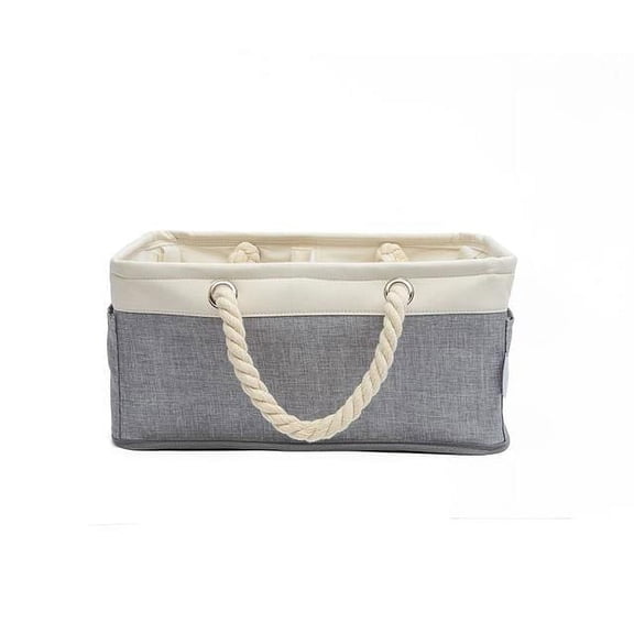 Open Box ARABELLA BABY SMALL CANVAS CADDY WITH ROPE HANDLES - WHITE/HEATHER GREY