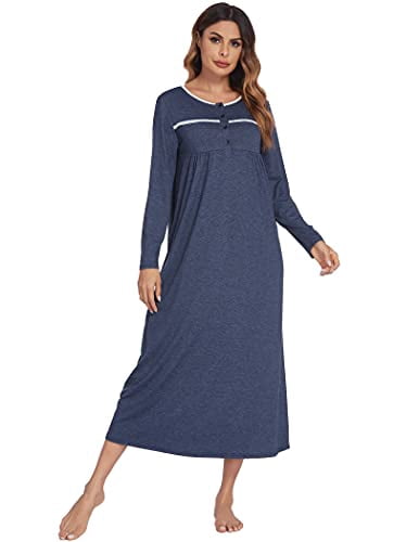 Ekouaer Nightgowns Long Sleeve Lounge Dress Women Plus Size Loungewear Full Length Sleepshirt, Women's, Size: 2XL, Black
