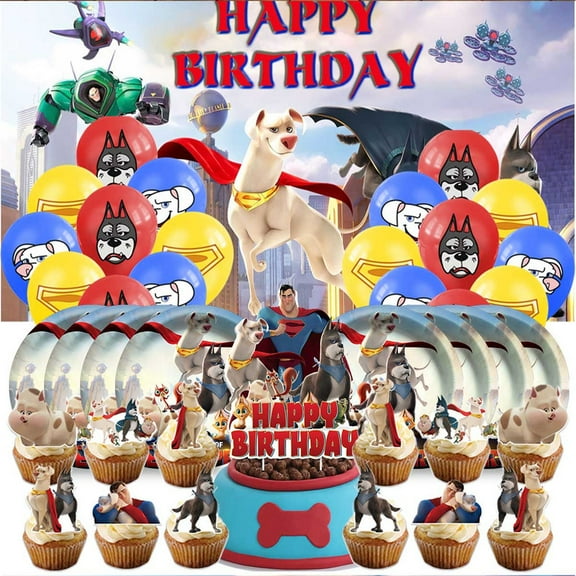 DC League of Super-Pets Birthday Party Supplies Balloons Paper Plates Decoration Cake Topper Decor Tableware Banner Backdrop