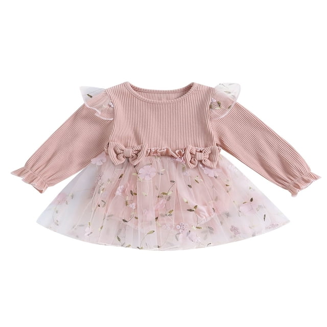 Nouveau-né Bébé Fille Rompers Robe Col Rond Manches Longues Imprimé Floral Bodysuits
