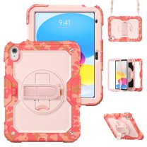 XYX For iPad (A16)11th /10th Generation 11/10.9 inch 2025/2022 Case, 360 Rotating Shockproof Cover with Stand, Screen Protector, Shoulder Strap, Pink Camouflage