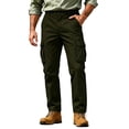 thumbnail image 2 of Mens Cargo Pants Sevevn Button Fly Elastic Side Waist Large Flap Pockets Straight Leg Relaxed Fit Cotton Woven Trousers for Casual Work Daily Wear, 2 of 9