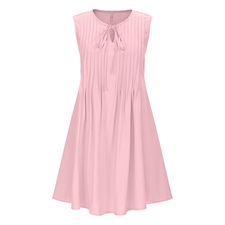chinese dress ladies Navy Sleeveless Tie Front Pleated Skirt Mini Dress