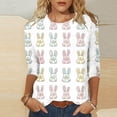 thumbnail image 6 of lcziwo Women Easter Shirts Plus Size Cute Rabbit Graphic Three Quarter Sleeve Blouse Loose Crew Neck Untucked Tops White XXXXL, 6 of 6