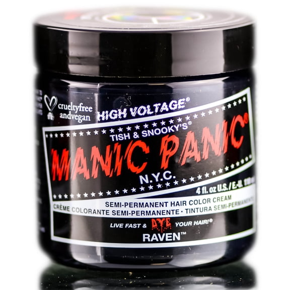 Color : Raven , Tish & Snooky's Manic Panic Semi-Permanent Hair Color Cream , Hair Scalp Head - Pack of 2 w/ SLEEKSHOP Teasing Comb