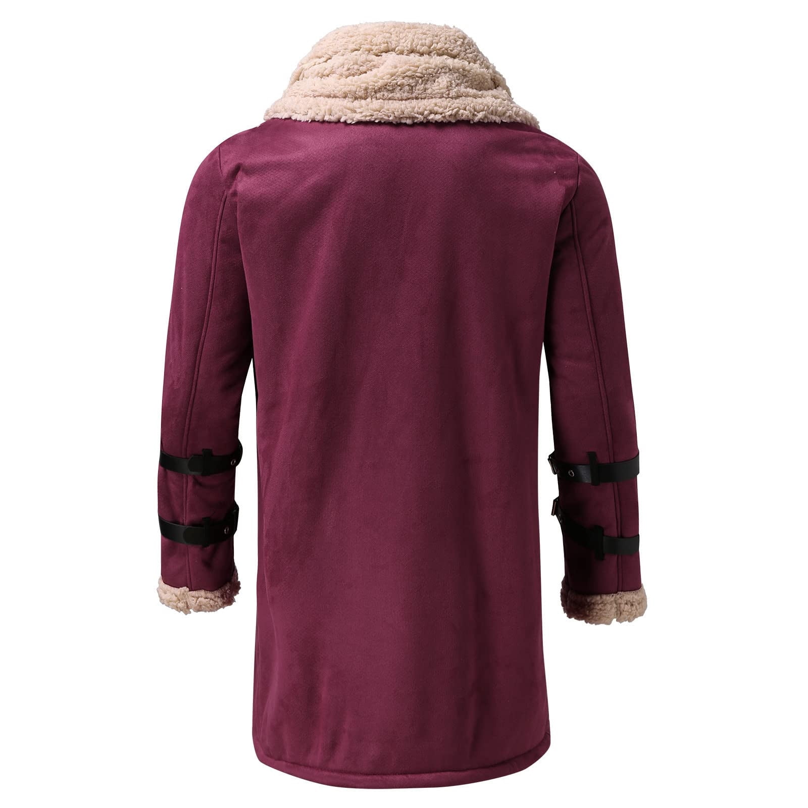 RongHuan Men's Big and Tall Faux Leather Coat Fleece Sherpa Lined Warm Trench Coats Winter Faux Fur Collar Jacket Thickened Long Sleeve Outwear
