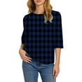 thumbnail image 2 of HLKJKLS Long Sleeve Shirts For Women 3/4 Sleeve Crew Neck Casual Holiday T Shirt Polyester Spandex Classic Print Blue S-3Xl, 2 of 7