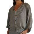 thumbnail image 1 of CHOK Linen Blend Shirts for Women 3/4 Sleeve 2 Button V Neck Open Front Solid Tops Yellow XL, 1 of 5