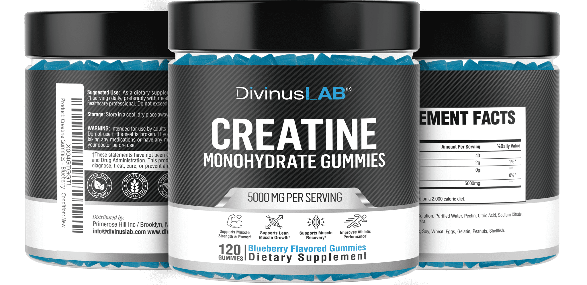 Creatine Monohydrate Gummies – 5g per Serving, 120 Count, Blueberry Flavor