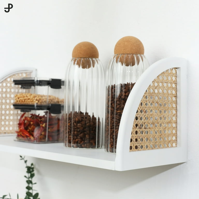 PJ Collection Rattan Floating Wall Shelf Set of 2 Floating Shelves Floating Shelves For Wall Rattan Floating Shelves Wall Shelves Rattan