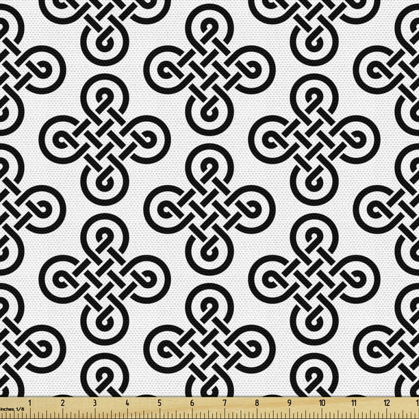 Celtic Fabric By The Yard Old Fashion Irish Knot Motifs In Symmetric Regular Design European Culture Theme Upholstery For Dining Chairs Home Decor Accents 2 Yards Black White Ambesonne Com - Celtic Design Home Decor