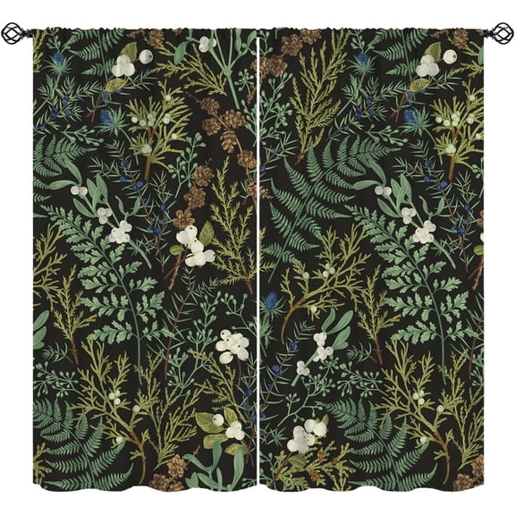 Vintage Botanical Curtain, Rustic Farmhouse Plant Green Nature Theme Window Treatments, Retro Rod Pocket Thermal Insulation Drapes for Bedroom Living Room, 42" W X 54" L