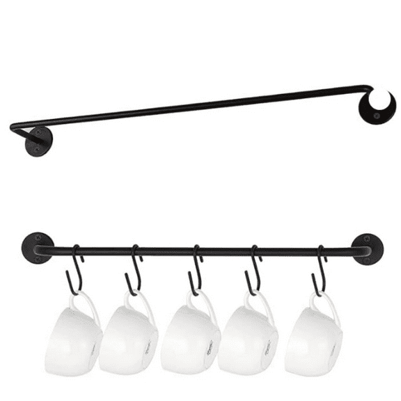Coffee Mug Holder Wall Mounted,1PC Coffee Cup Holder Coffee Mug Rack for Wall Black Metal Rod with 5 Removable Hooks,Organize Cooking Utensils or Mugs for Kitchen Restaurant Bar