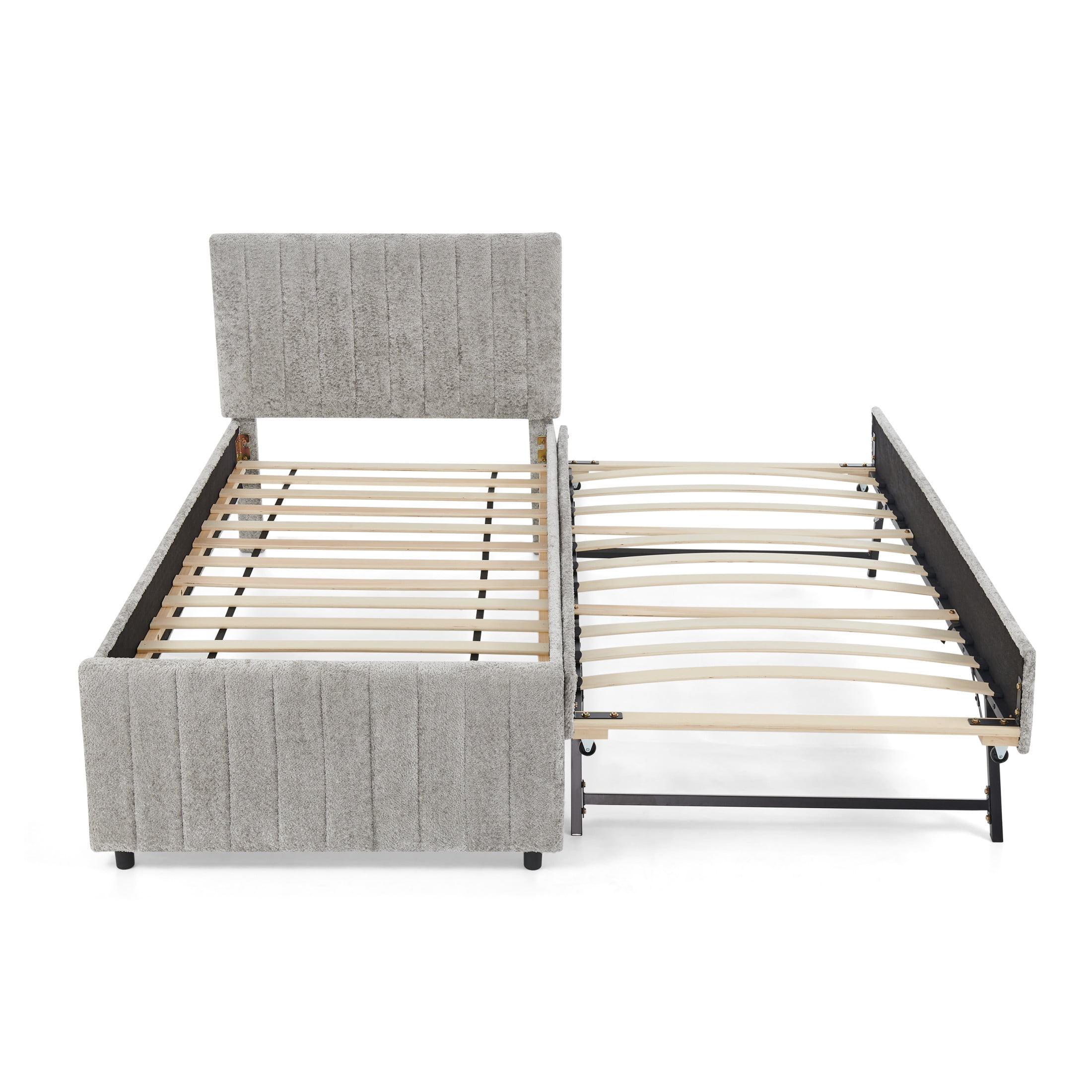 Noble House Fioren Twin Size Chenille Upholstered Bed Frame, Space Saving Daybed with Hidden Trundle, Gray