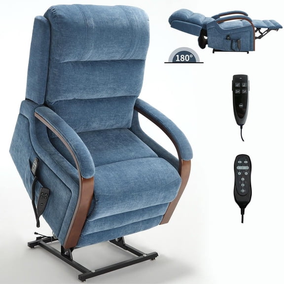 Resenkos Power Dual Motor Lift Recliner Chair with Heat Massage, Infinite Positions and 350LB Capacity, Blue