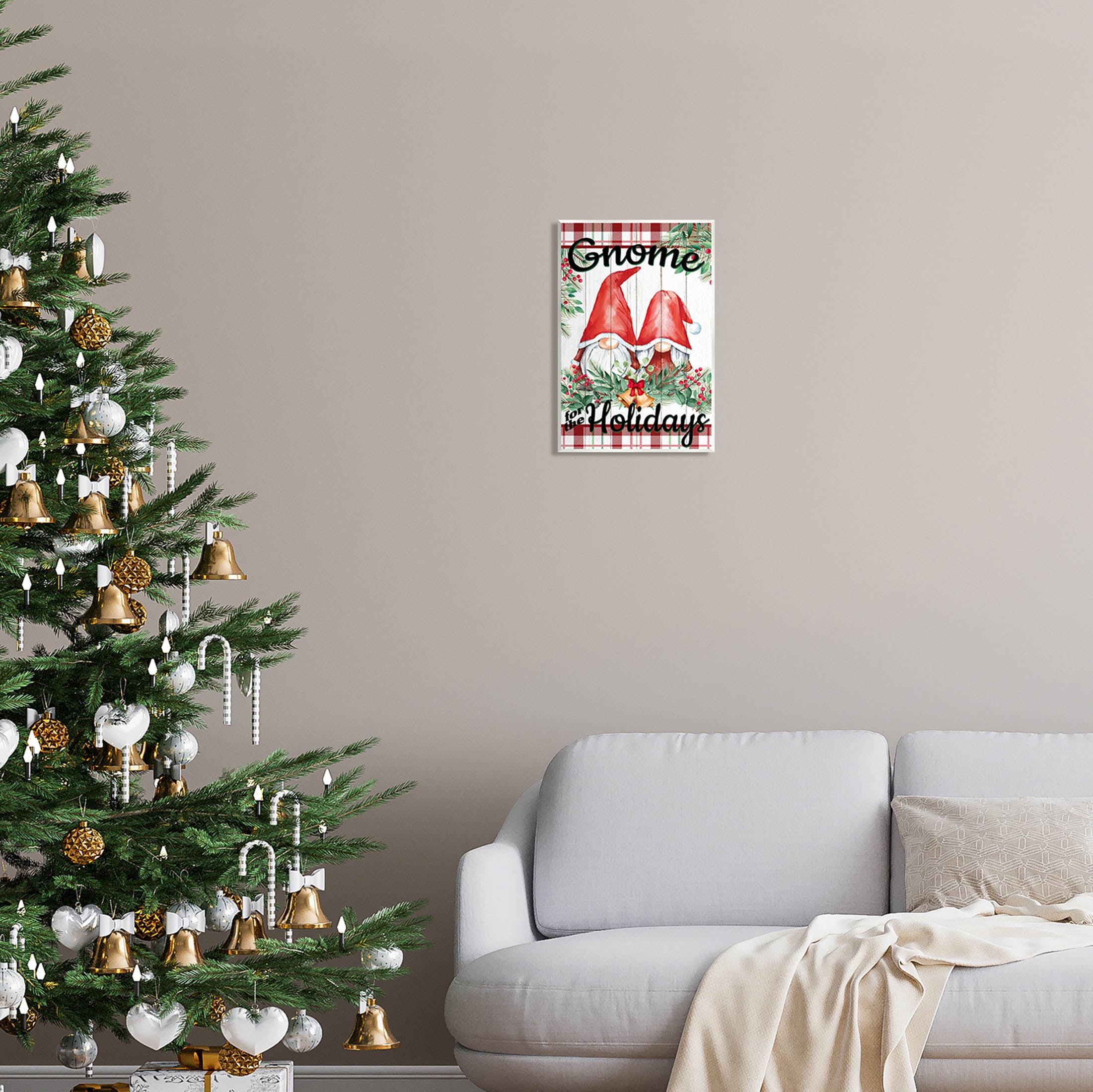 Stupell Industries Gnome For The Holidays Plaid Graphic Art Unframed Art Print Wall Art, Design by Kim Allen