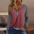 thumbnail image 2 of Hearthz Womens Long Sleeve T Shirts V-Neck Button Henley Shirts for Women Loose Fit Fall Color Block Raglan Sleeve Tops for Women Plus Size, 2 of 5