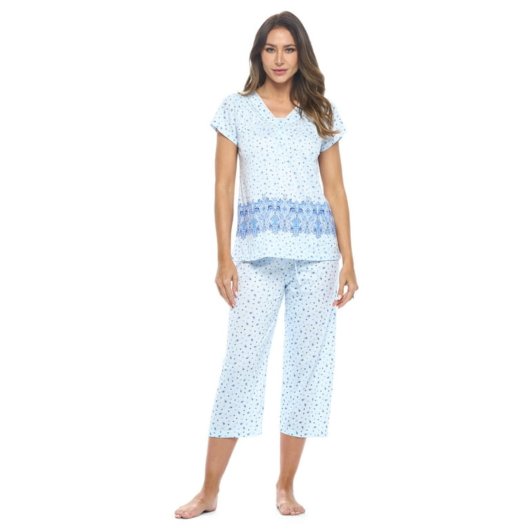 Casual Nights Women's Capri Pajama Set, Top with Capri Pants Pjs Floral  Pajama Sets 