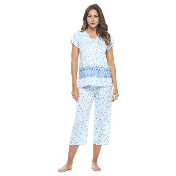 Casual Nights Women's Capri Pajama Set, Top with Capri Pants Pjs Floral Pajama Sets