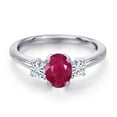 thumbnail image 3 of Gem Stone King 925 Sterling Silver Red Ruby and White Moissanite Engagement Ring for Women | 1.32 Cttw | Oval 7X5MM | Gemstone July Birthstone | Size 9, 3 of 7