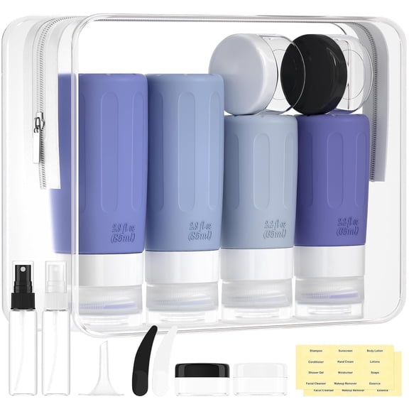 Morfone 16 Pack Silicone Travel Bottles Set for Toiletries TSA Approved Travel Containers Leakproof Squeezable Refillable Travel Accessories 2oz 3oz for Shampoo Conditioner Lotion Liquids (Blue)