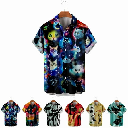

LANLIN Youth Adult Cats Collared Shirt & Top with Chest Pocket Lightweight Bowling Shirts for Boys 5-14 Years