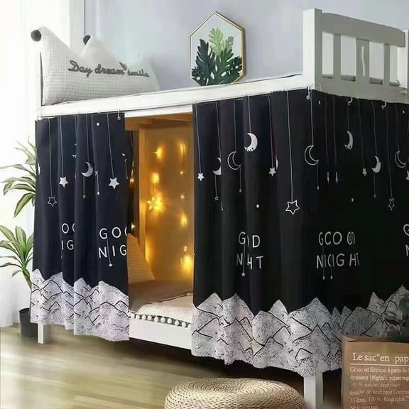 Bottom Bunk Bed Curtains Privacy Cloth Underbed Curtains for Low Loft Bed Twin, 2 Panels, Moon （black）