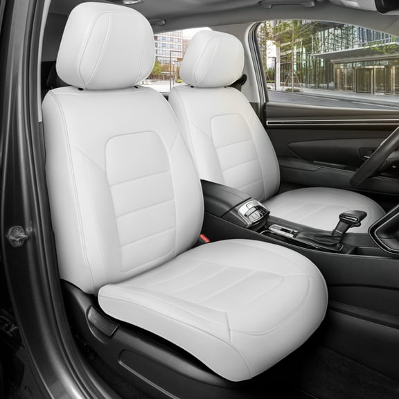 MotorBox Classic Edition Faux Leather Seat Covers for Cars, Trucks, & SUV - 2 White Car Seat Covers for Front Seats - Universal Fit Car Accessories Automotive Interior Protector for Most Vehicles