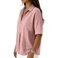 thumbnail image 4 of Domzest Half Sleeve Tops for Women V Neck Spring T-Shirt Loose-Fit Basic Tee Zip Up Office Polo Shirts Pink M, 4 of 5