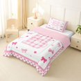 thumbnail image 2 of Manfei Teens Kawaii Grid Letter Monogrammed B Twin Comforter Sets 3-Piece,Kids Girls Cartoon Plaid Bowknot Bedding Set,Pink Reversible,Breathable Home Decor, 2 of 6